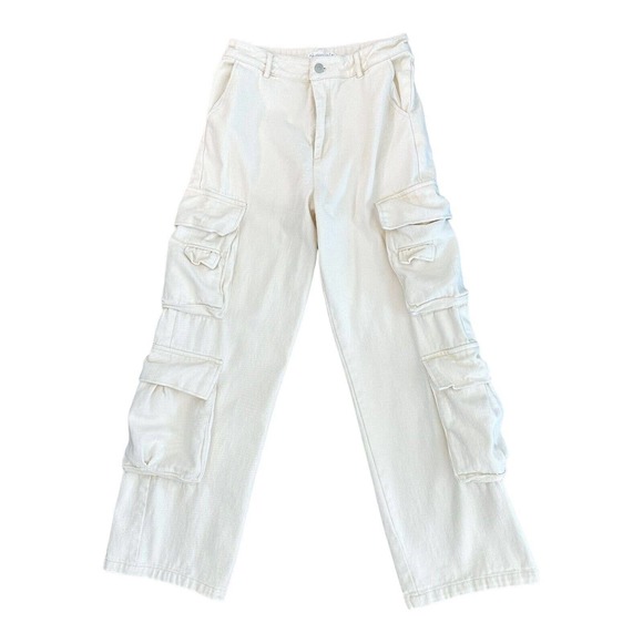 Wide Leg Cargo Jeans in Cream - Picture 1 of 10